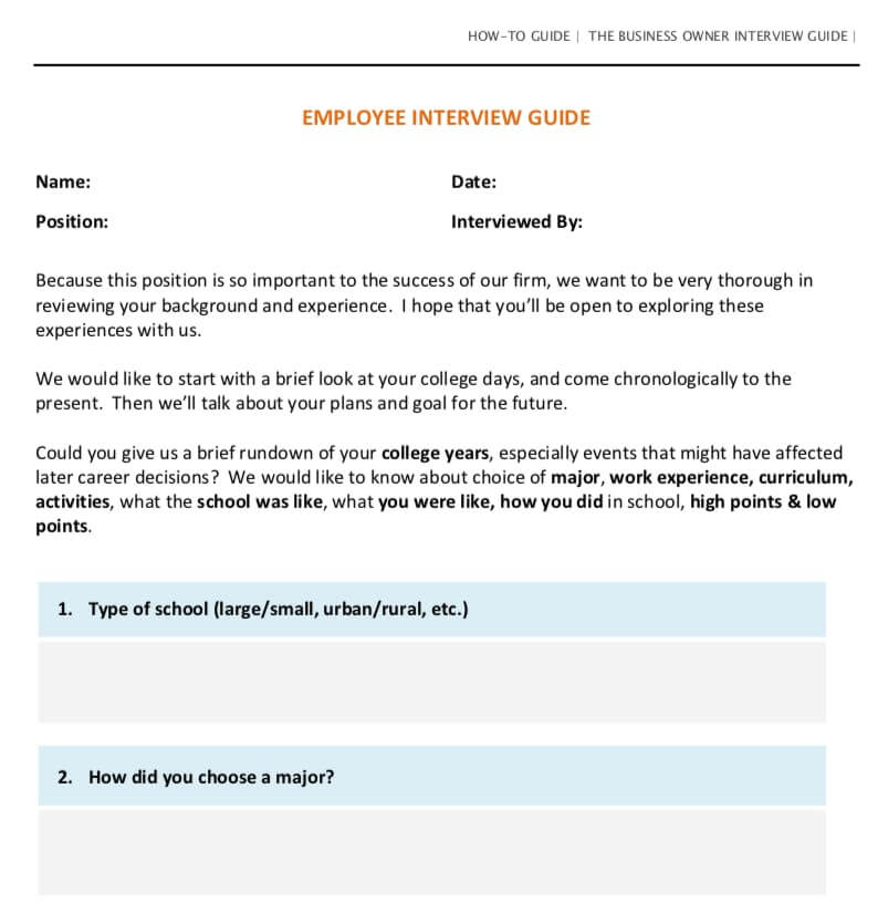 Image of interview guide page 1