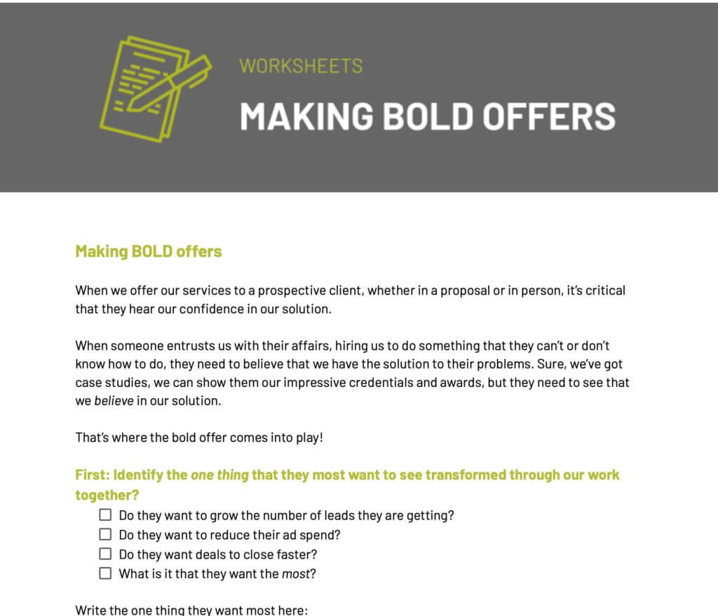 Page one of the bold offers tool